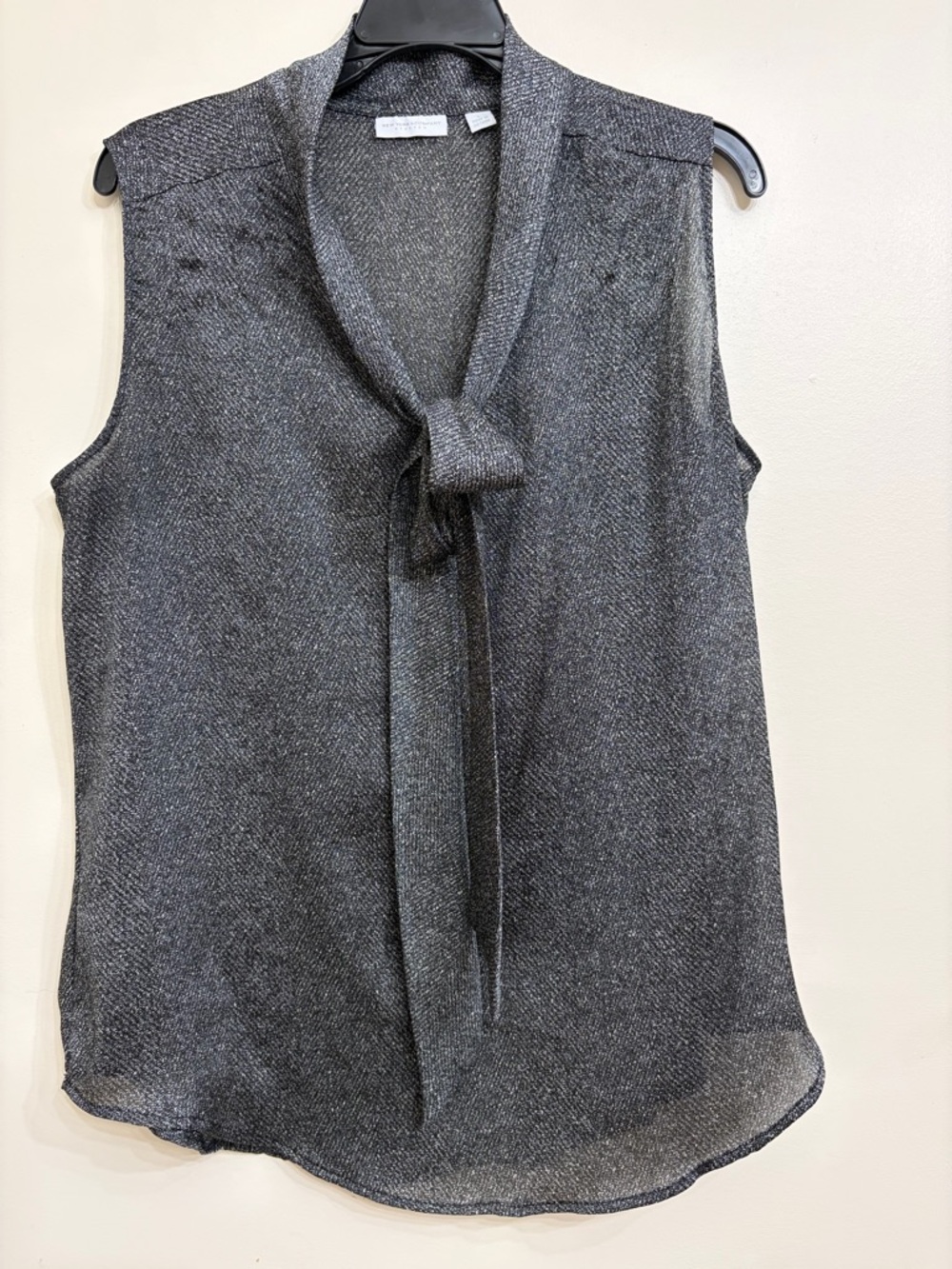 New York & Company Charcoal Tie-Neck Sleeveless Blouse